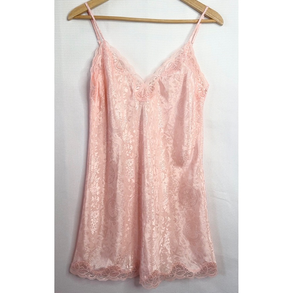 Vintage Victorias Secret Gold Label Pink Lace Satin Slip Dress Small Coquette